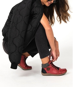 GEMO Boots femme confort fourrées avec col en maille – Softrelax Rouge