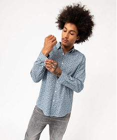 GEMO Chemise manches longues à fleurs homme Bleu