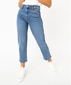 GEMO Jean cropped coupe straight taille haute stretch femme Gris