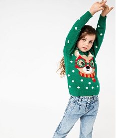 GEMO Pull de Noël avec motif nounours fille Vert