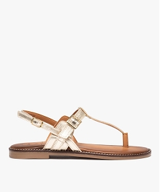 GEMO Sandales femme unies en cuir avec double brides à boucle - TANEO dore