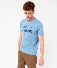 GEMO Tee-shirt à manches courtes à motif graphique homme bleu standard