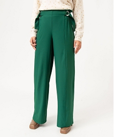 GEMO Pantalon large avec boucles à la ceinture femme Vert