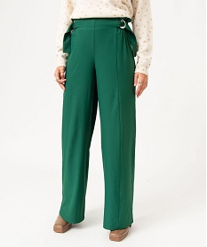 GEMO Pantalon large avec boucles à la ceinture femme vert standard