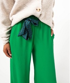 pantalon en maille fluide avec ceinture imprimee femme vert pantalonsJ406801_2