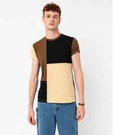 GEMO Tee-shirt à manches courtes effet patchwork homme beige standard