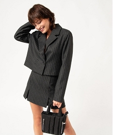 GEMO Veste de costume à rayures coupe courte femme gris standard