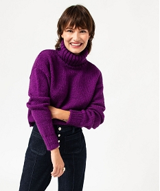 GEMO Pull femme à col roulé coupe courte Violet