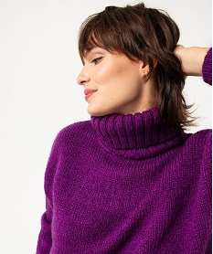 pull femme a col roule coupe courte violetJ409101_2