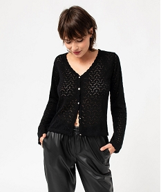 GEMO Gilet col V en maille fine ajourée femme Noir