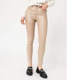 GEMO Pantalon pailleté coupe skinny taille haute femme dore