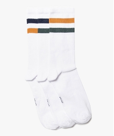 GEMO Chaussettes homme tige haute côtelée et rayée spécial sport (lot de 3) vert standard