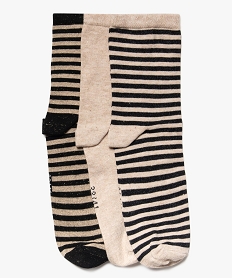GEMO Chaussettes tige haute à détails pailletés femme (lot de 3 paires) noir standard