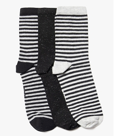 GEMO Chaussettes tige haute à détails pailletés femme (lot de 3 paires) gris standard