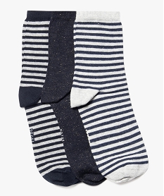 GEMO Chaussettes tige haute à détails pailletés femme (lot de 3 paires) Bleu