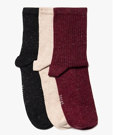 GEMO Chaussettes tige haute en maille côtelée et pailletée femme (lot de 3 paires) Rouge