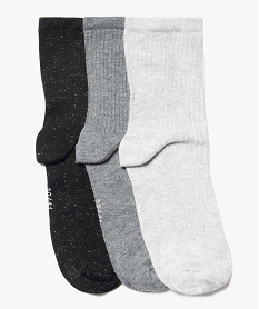 chaussettes tige haute en maille cotelee et pailletee femme (lot de 3 paires) gris standard chaussettesJ414101_1