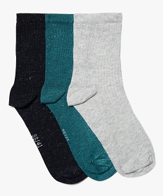 GEMO Chaussettes tige haute en maille côtelée et pailletée femme (lot de 3 paires) Bleu