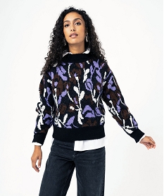 pull court en jacquard fleuri femme multicoloreJ415601_1