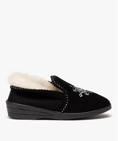 GEMO Chaussons femme pantoufles unies à col retourné avec semelle compensée et dessus brodé noir standard