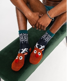 GEMO Chaussettes dintérieur douillettes spécial Noël homme bleu standard