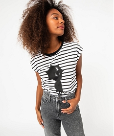 GEMO Tee-shirt à manches courtes rayé femme - Wednesday Imprimé