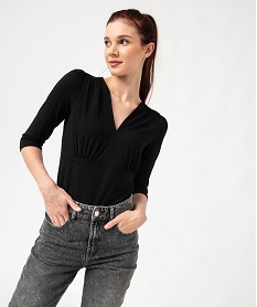 GEMO Tee-shirt manches 34 en maille côtelée femme Noir