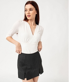 GEMO Tee-shirt manches 34 en maille côtelée femme Beige