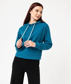 GEMO Sweat à capuche pailleté coupe oversize femme Bleu