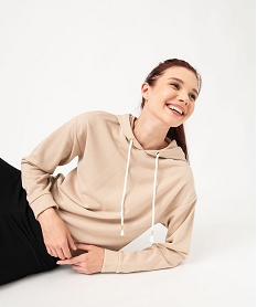 GEMO Sweat à capuche pailleté coupe oversize femme Beige