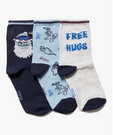 GEMO Chaussettes hautes avec motifs yéti garçon (lot de 3) Bleu