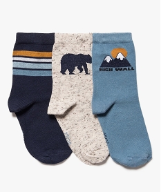 GEMO Chaussettes hautes avec motifs sur la tige garçon (lot de 3) Bleu