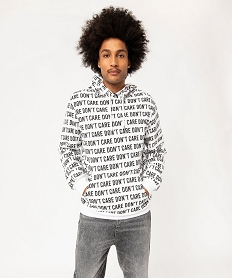 GEMO Sweat à capuche en molleton imprimé all over homme blanc standard