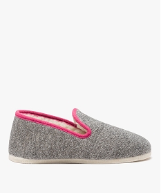 GEMO Chaussons femme pantoufles dessus en maille et intérieur fourré Sherpa Gris