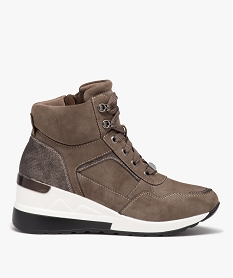 GEMO Baskets femme à talon compensé avec zip et lacets gris standard