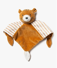 doudou plat en velours avec tete de tigre pour bebe brunJ427901_1