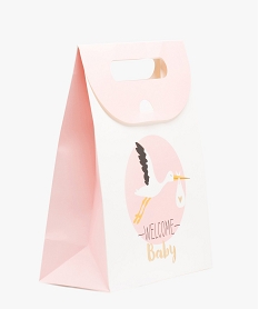 sac cadeau bebe fille avec motif cigogne en papier recycle rose standardJ428601_1