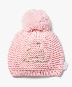 bonnet en grosse maille avec pompon bebe fille - lulucastagnette rose standardJ429001_1