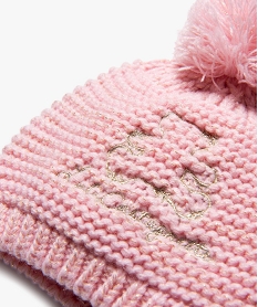 bonnet en grosse maille avec pompon bebe fille - lulucastagnette rose standardJ429001_2