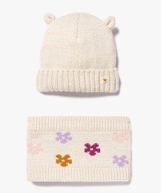 ensemble bonnet et snood doubles polaire bebe fille beige standardJ429101_1