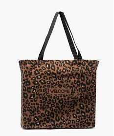 tote bag grand format en tissu imprime leopard femme marron standardJ441301_1