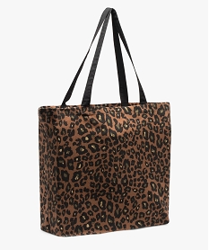 tote bag grand format en tissu imprime leopard femme marron standardJ441301_2