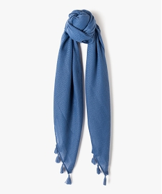 foulard femme uni en maille texturee et finitions pompons bleu standard autres accessoiresJ446501_1