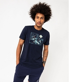 GEMO Tee-shirt manches courtes en coton imprimé homme - Roadsign Bleu