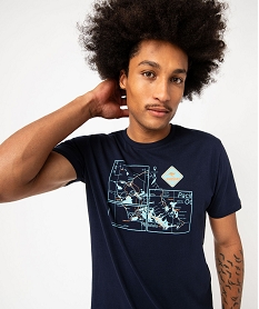tee-shirt manches courtes en coton imprime homme - roadsign bleuJ447701_2