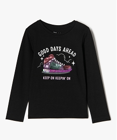 GEMO Tee-shirt à manches longues avec motif en sequins fille Noir