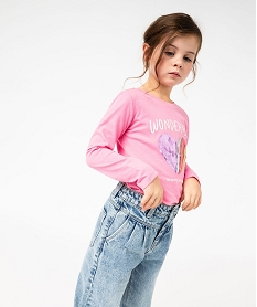 GEMO Tee-shirt à manches longues avec motif en sequins fille Rose