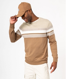 GEMO Pull en maille fine à bandes texturées homme Beige