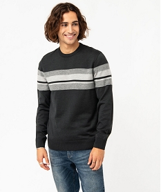 pull en maille fine a bandes texturees homme grisJ450001_1