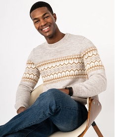 GEMO Pull en maille jacquard laine et alpaga homme blanc chine